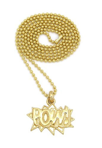 Gold Tone POW! Micro Pendant 2mm 27" Ball Chain Necklace RC156G