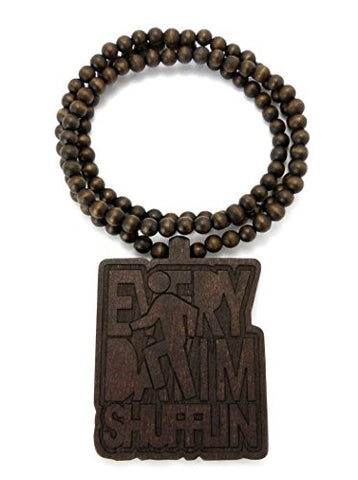 Everyday I'm Shufflin Wood Pendant 36" Wooden Bead Chain Necklace in Brown-Tone WX73BRN