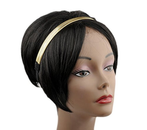 NYfashion101 Fashionable Gold-Tone Wide Metal Chain Stretchable Elastic Headband