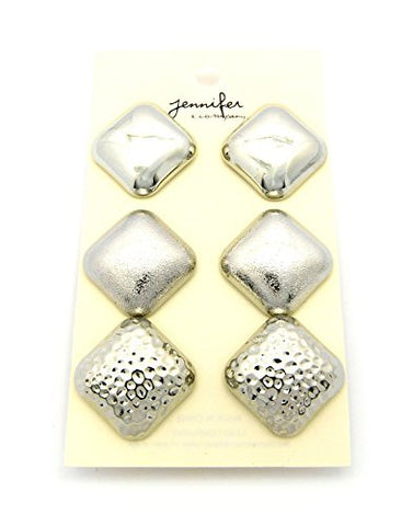 Assorted Rounded Square Stud Earrings 3 Piece Set