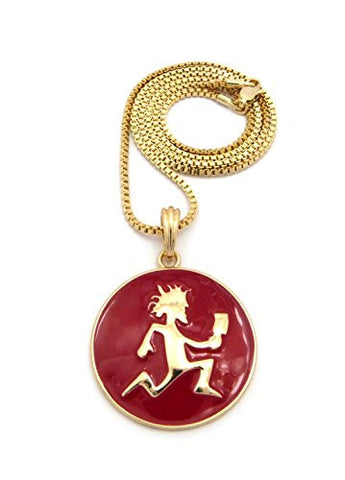 Hatchetman&cent;&ccedil; Red Medallion Pendant w/ 2mm 24"Box Chain Necklace in Gold-Tonee
