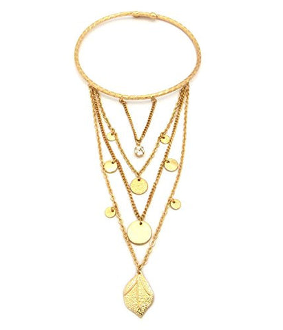 Rhinestone Stud Dangling Medals Arm Chain Cuff Bracelet in Gold-Tone