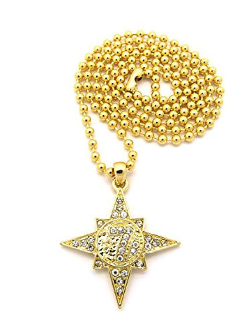 Iced Out Five Percent Nation Micro Pendant 27" Ball Chain Necklace in Gold-Tone XMP31G