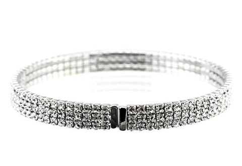 Elegant 3 Row Clear Swarovski Elements Flex Bracelet in Silver-Tone MADE IN KOREA IKB1003CL