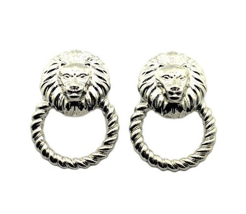 Lion Head Ring Drop Fashion Earrings in Silver-Tone EMQ155R