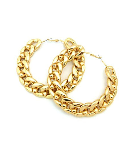 Thick Link Chain Hoop Earrings in Polished Gold Tone JE3012GD