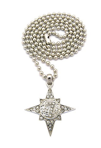 Iced Out Five Percent Nation Micro Pendant 27" Ball Chain Necklace in Silver-Tone XMP31R