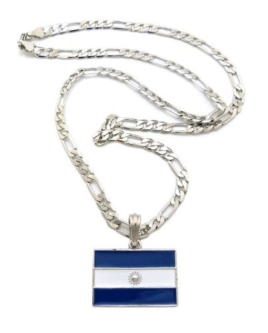 Argentina Flag Pendant Figaro Chain Necklace