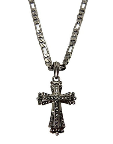 Pave Royal Cross Pendant with 24" Figaro Chain Necklace in Hematite-Tone MSP203HE