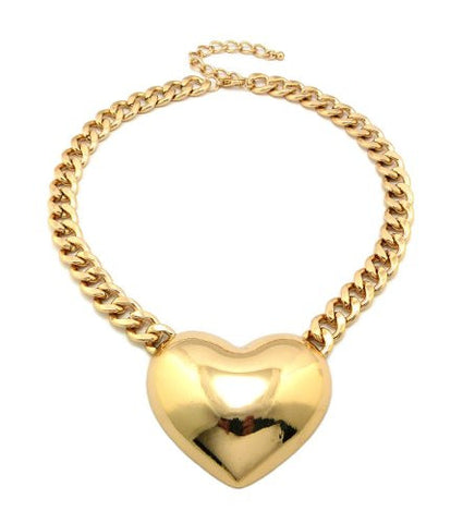 Rounded Heart Pendant 12mm 16" Link Chain Necklace in Gold-Tone