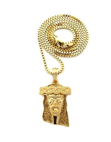 Crown Jesus Gold-Color Glitter Micro Pendant 2mm 24" Box Chain Necklace in Gold-Tone