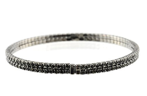 Elegant 2 Row Grey Swarovski Elements Flex Bracelet in Hematite-Tone MADE IN KOREA IKB1001HB