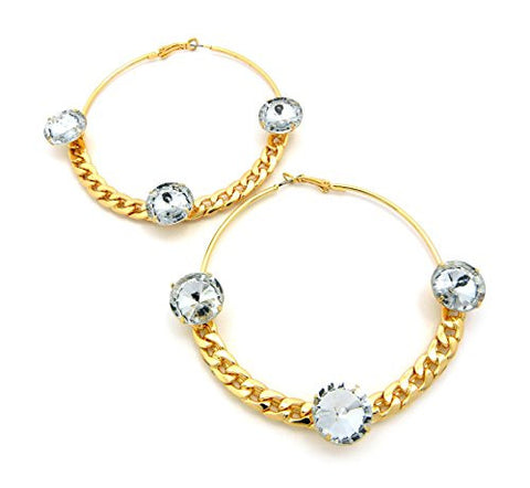 Chain Look 3 Rhinestone Charm 3" Hoop Earrings in Gold-Tone JE7014GDCLR