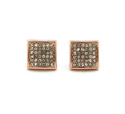 Iced Out Rose Gold Tone Square Stud Earrings XE994RG