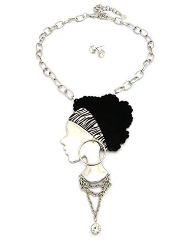 Zebra Headband Girl Solitaire Necklace w/ Earrings in Silver Tone JS1021RDZBR