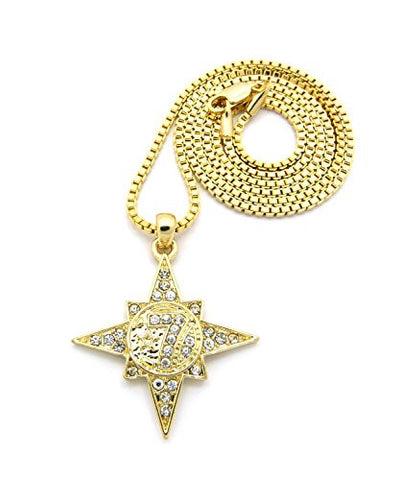 Iced Out Five Percent Nation Micro Pendant 24" Box Chain Necklace in Gold-Tone XMP31GBX