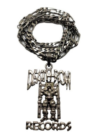Micro Death Row Records Pendant 5mm 24" Figaro Chain Necklace in Hematite-Tone