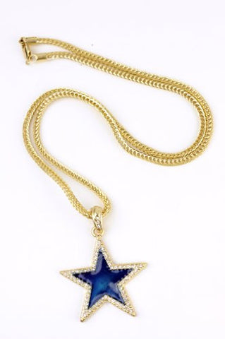 Gold/Blue Tone Rhinestone Star Pendant w/ 3mm 23" Franco Chain PHC4045G
