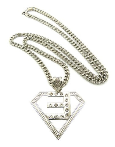 Inversed E Silver Tone Rapper Pendant w/ 6mm 36" Cuban Link Chain XZP7R