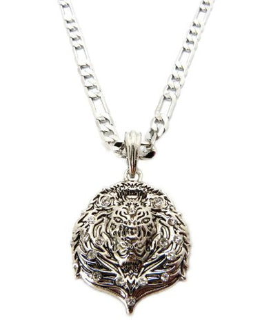 Carved Lion Head Pendant w/ Figaro Chain