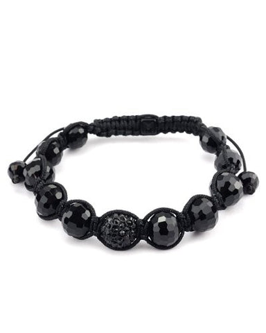 Jet Black Encrusted Ball Charm Faux Glass Bead Shamballa Bracelet XHB64BK