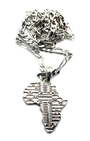 African Tribal Imprint Africa Pendant Figaro Chain Necklace