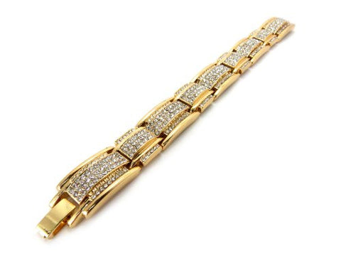 Rhinestone Block Chain Bracelet with Metal Clasp