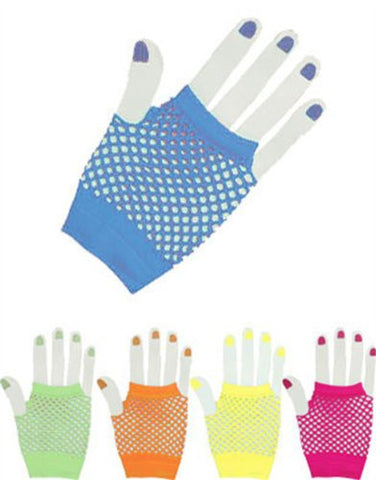Turquoise Glam Rock Fishnet Fingerless Costume Half Gloves