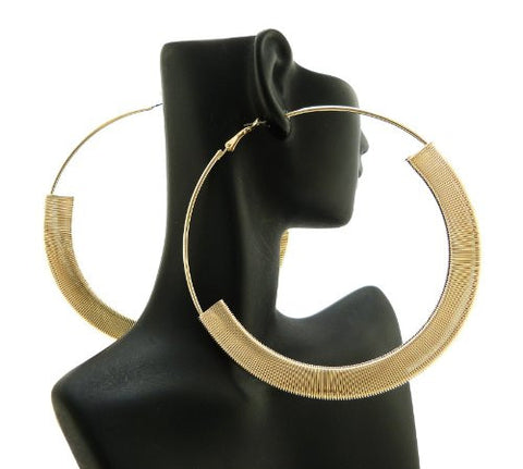 Flat Omega Chain Wrap 4.75" Extra Big Hoop Earrings in Gold-Tone