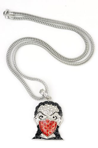 Iced Out Silver/Red Tone Ninja Mask Pendant 3mm 22.5" Franco Chain HC4064RRD