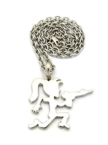 Hatchetgirl with Machine Gun 4mm 18" Link Chain Necklace in Silver-Tone