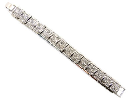 Square Rhinestone Block Chain Bracelet with Metal Clasp