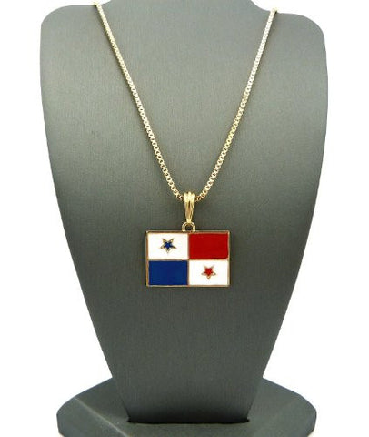 Panama Flag Pendant with 2mm 24" Box Chain Necklace - Gold-Tone