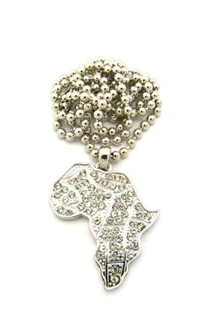 Africa Iced Out Micro Pendant w/ Ball Chain Necklace