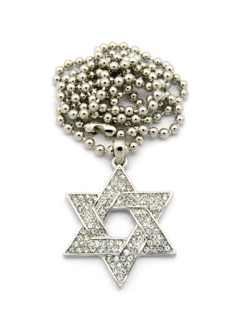 Paved Star of David Micro Pendant w/ 3mm 27" Ball Chain - Silver Tone XMP25R
