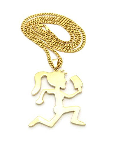 Gold-Tone Hatchetgirl Pendant 3mm 30" Diamond-Cut Cuban Link Chain Necklace