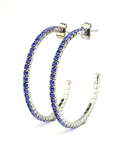 Blue Swarovski Element 35mm Flex Hoop Earrings in Silver-Tone MADE IN KOREA IKE1000RB
