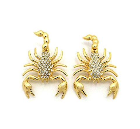 Rhinestone Pave Gold-Tone Scorpion Stud Earrings