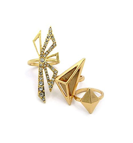 3 Piece Decorative Geometric Midi Ring Set