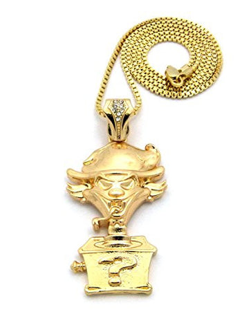 The Jeckel Riddle Box Hip Hop Pendant 2mm 24" Box Chain Necklace in Gold-Tone