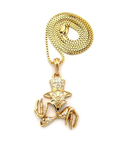 The Ringmaster Clown Stone Stud Pendant 2mm 24" Box Chain Necklace in Gold-Tone