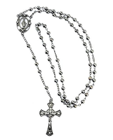 St. Mary and Jesus Kite Cross Pendant 36" Rosary Necklace - Hematite Tone R18HE