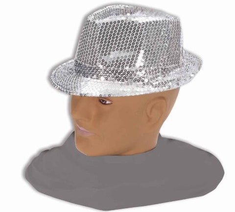 Adult Sequin Fedora Costume Hat - Silver