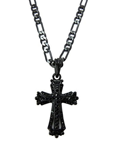 Pave Royal Cross Pendant with 24" Figaro Chain Necklace in Jet-Tone MSP203BP
