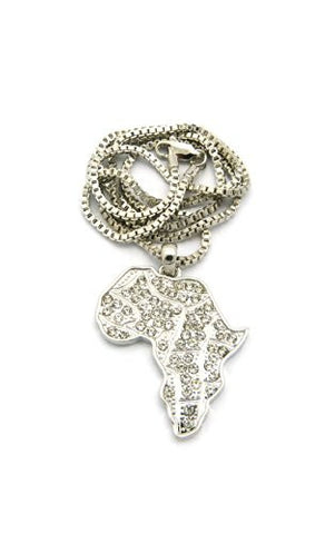 Africa Iced Out Micro Pendant w/ Box Chain Necklace