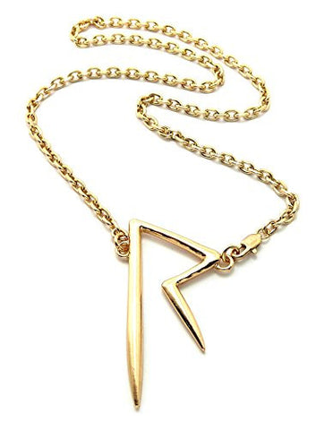 Solid Initial R Celebrity Look Pendant 4mm 18" Link Chain Necklace in Gold-Tone