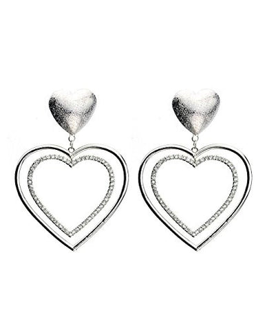 Women's Trendy Large Heart Shape Dangle Earrings in Silver-Tone