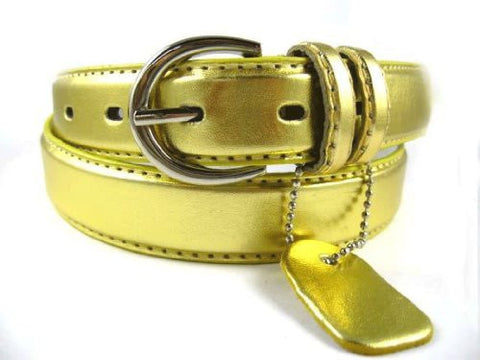 NEW Ladies Basic Trendy Faux Leather Thin Belt Gold