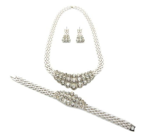 Elegant Rhinestone Charm Brick Chain Necklace, Bracelet, Earrings Jewelry Set