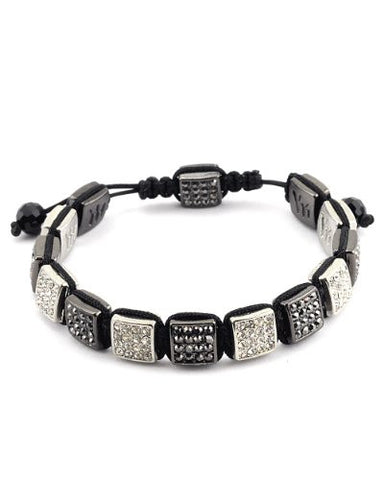 Iced Out Square Charm Adjustable Shamballa Bracelet - Grey/Silver Tone XHB51HER